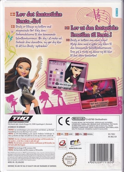 Bratz Girlz Really Rock - Dansk - Nintendo Wii (B Grade) (Genbrug)